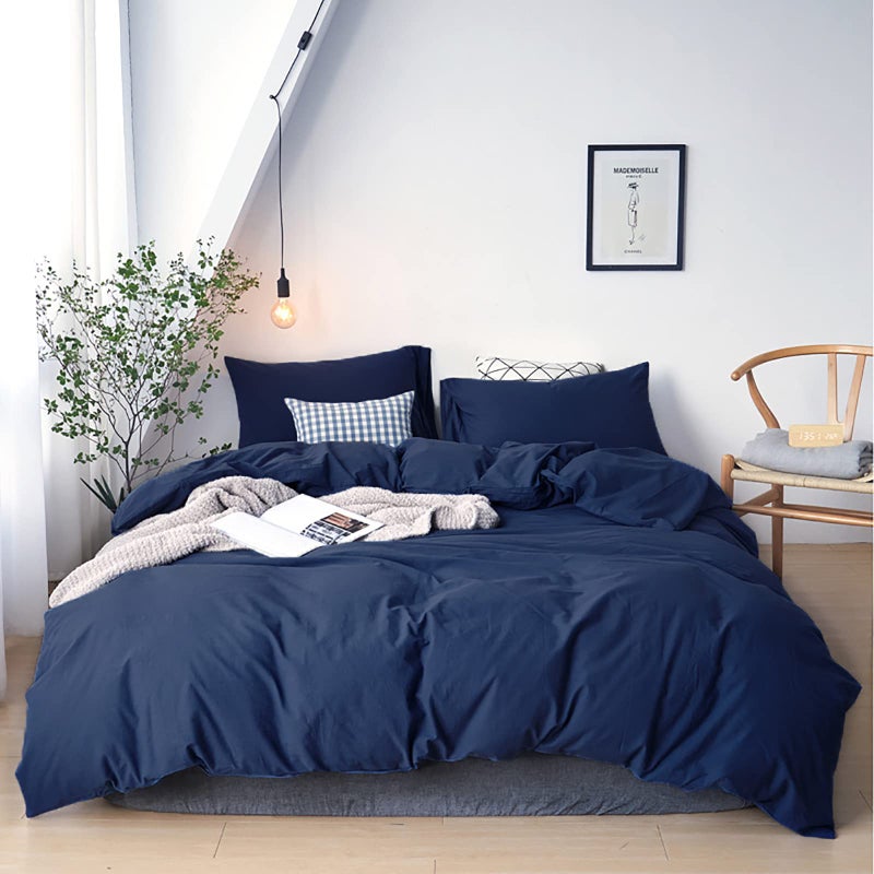 Cottonight Navy Blue Comforter Queen Set Dark Blue Bedding Comforter Set Full Solid Navy Blanket Quilts Men Boys Breathable Soft Navy Blue Comforter with 2 Pillowcases - Image 1